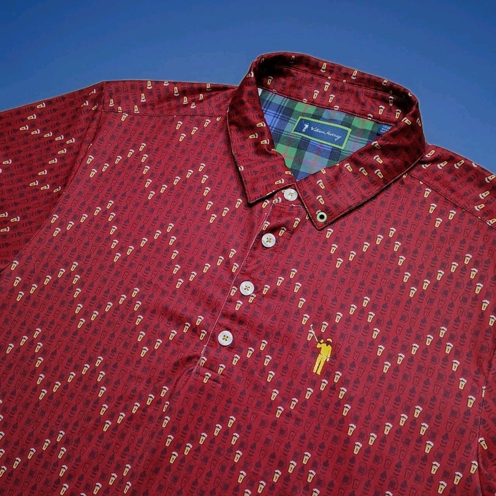 William Murray Golf Shirt Men's Large Red Hold My Beer Pattern Short Sleeve Polo